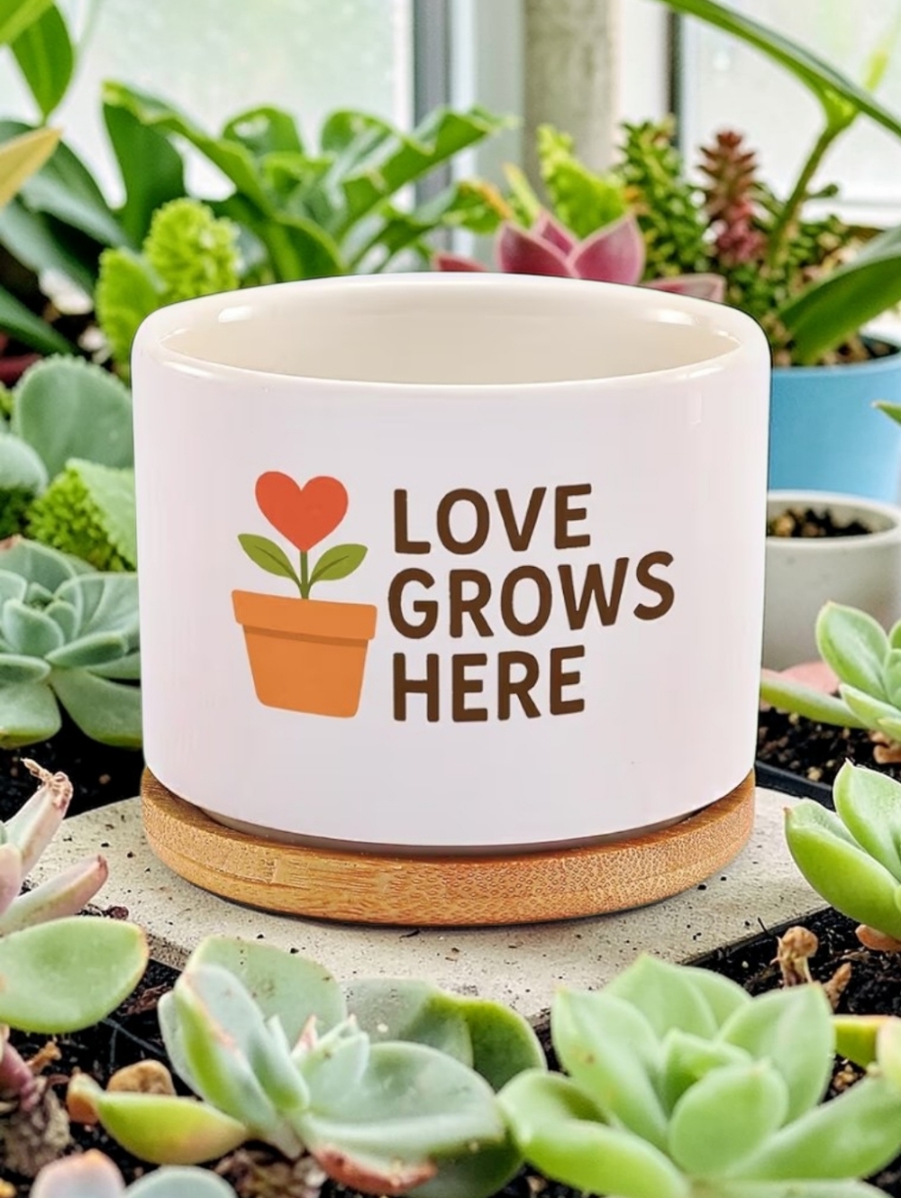 Love Grows Here Ceramic Succulent Plant Pot - Picture 3 of 4